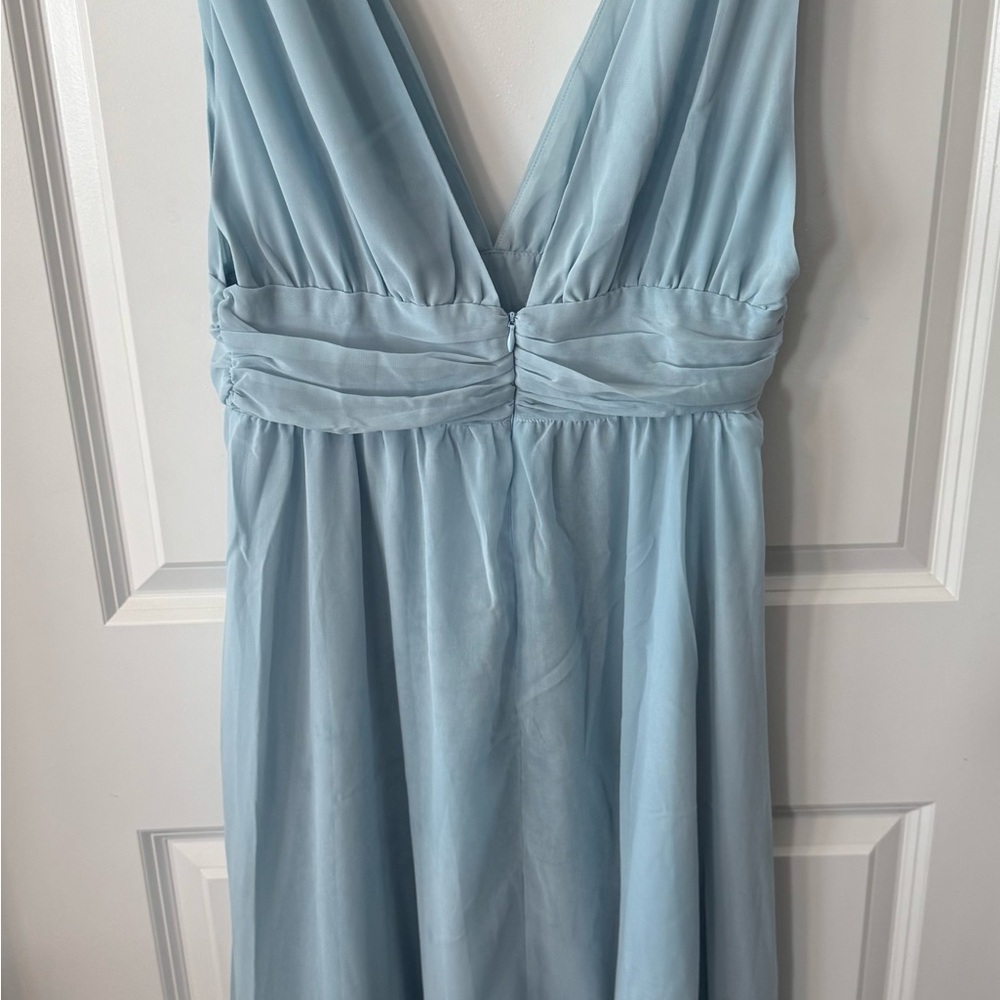 Cupshe Blue Pleated Maxi Dress Sleeveless Plunge Wedding - Picture 4 of 6